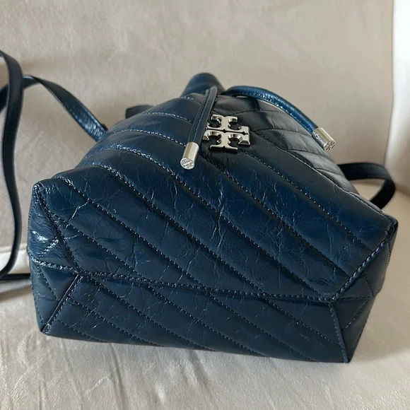Tory Burch Drawstring Bucket Bag Blue Leather - Picture 6 of 14